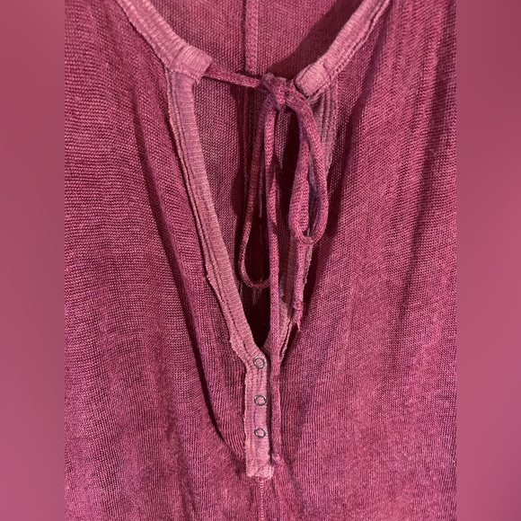 FREE PEOPLE BURGUNDY MAROON SEE THROUGH MESH SWEATER TOP SHIRT LONG SLEEVE - Picture 5 of 8